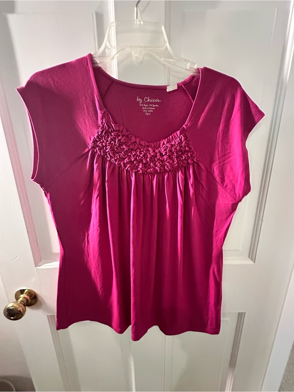 Chico's Fuchsia Short-Sleeve Ruched Yoke Top
